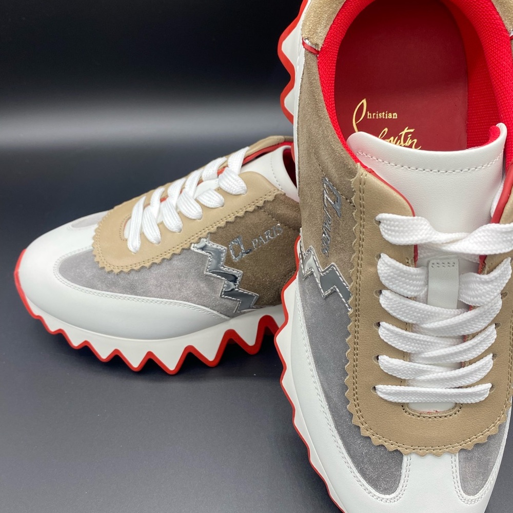 LOUBISHARK DONNA FLAT WHITE/BEIGE. Red Sole Runner Sneakers. - Picture 9 of 9